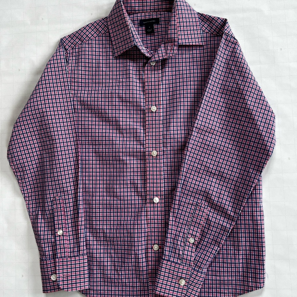 Tommy Hilfiger Boys Navy & Pink Checkered Button-Down Shirt – Size 8